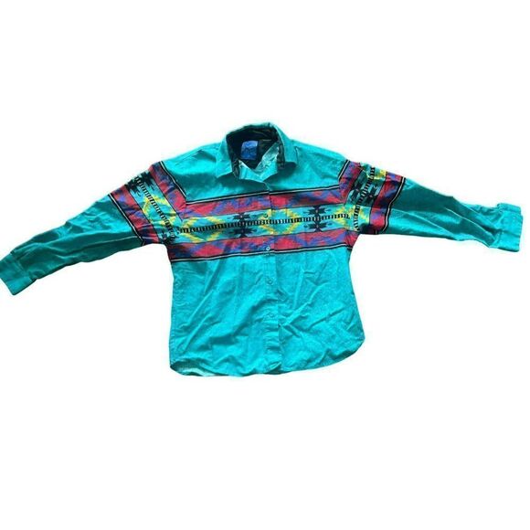 Woman's Western Cowgirl Style Southwest Pattern Print Button Shirt Size M - Picture 1 of 6